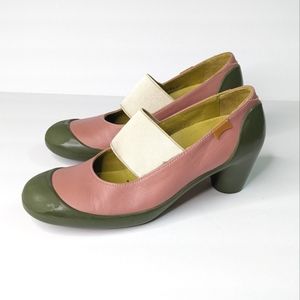 Camper Retro Mary Jane Pumps Heels 37 US 7 Stretch Strap Pink Taupe